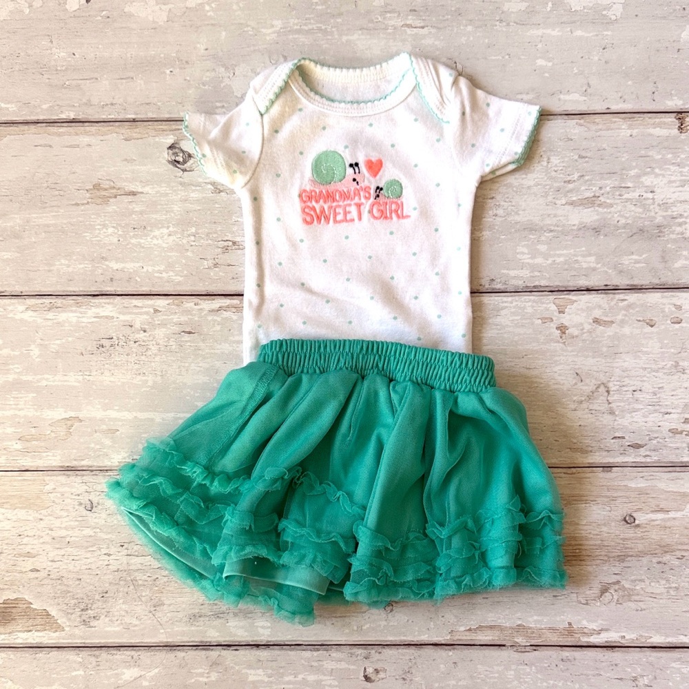 Carters NB Baby Girl Outfit Tulle Tutu Skirt Teal Short Sleeve Newborn Bodysuit